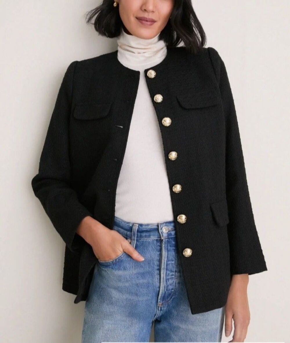 Tuckernuck x Pomander Place Jennings Jacket M Black Tweed Gold Crest Button
